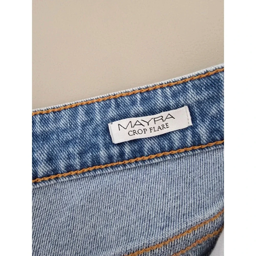 Sofia Jeans Womens 6 Blue High Rise Cropped Flare Denim Raw Hem Distressed New - Picture 14 of 16